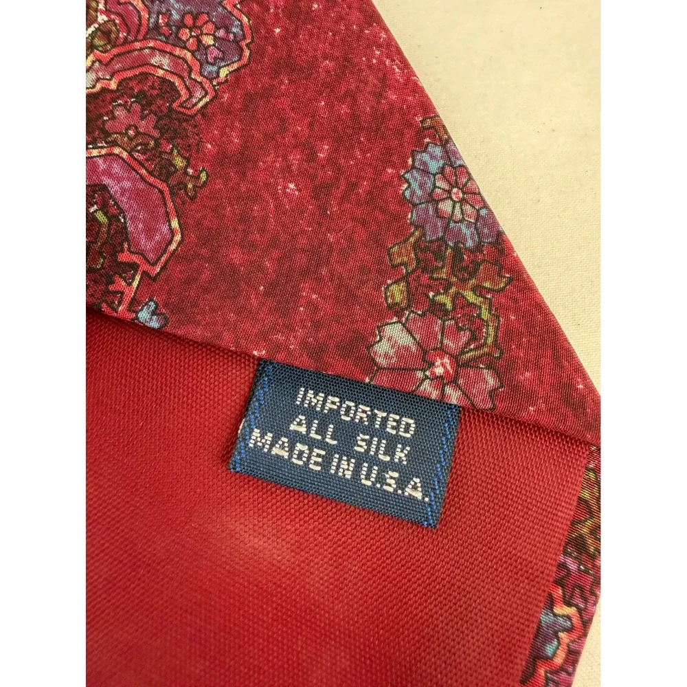 Le Bil's Mens Silk‎ Tie Burgundy Paisley Floral Striped Made in USA Necktie